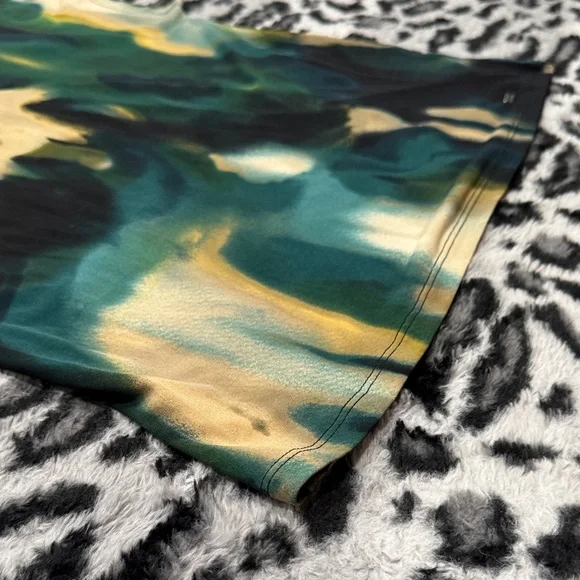 Calvin Klein Abstract Watercolor Short Sleeve Top in Green and Gold - Picture 4 of 5